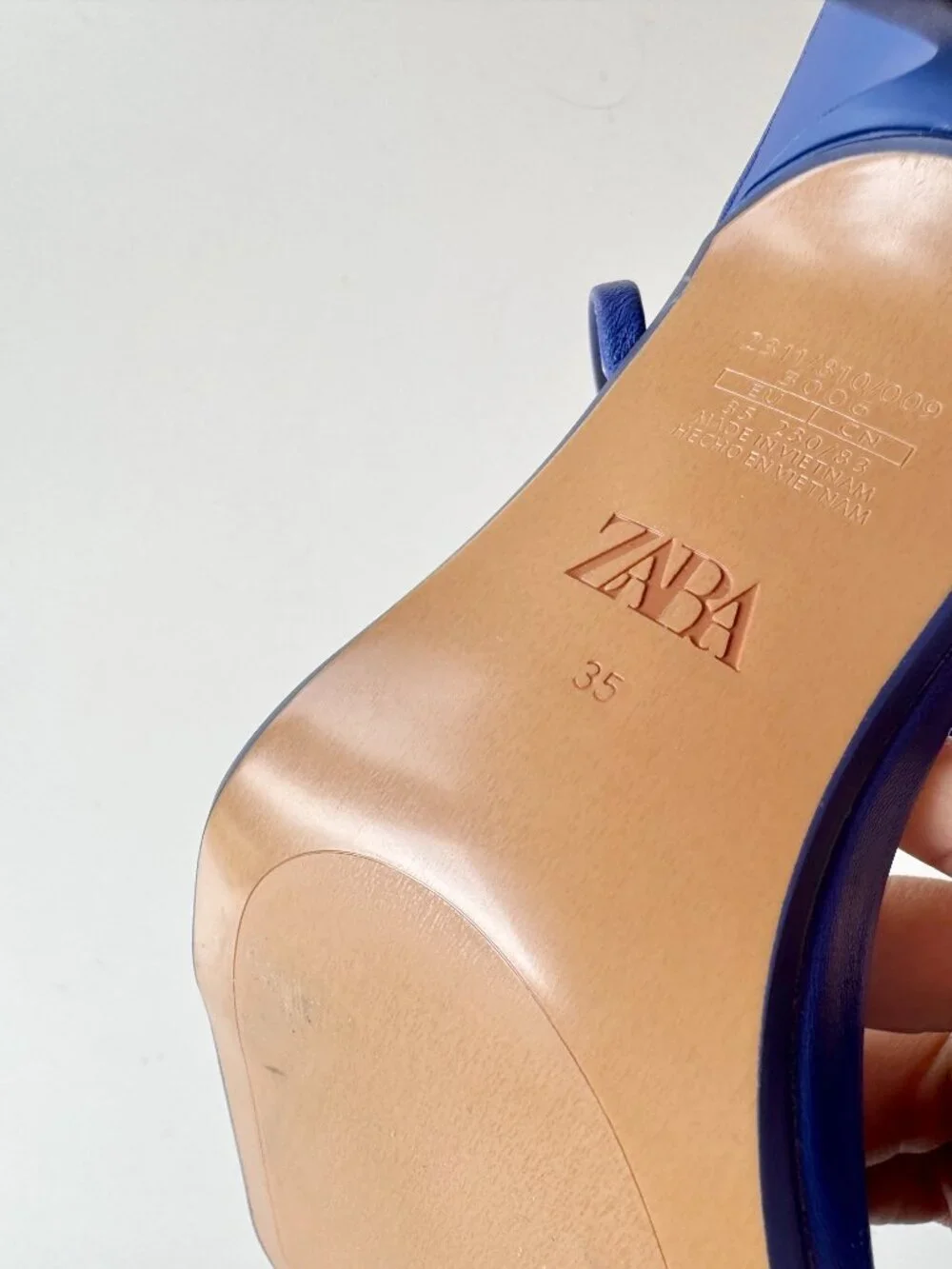 NWOT ZARA Blue Leather Square Toe Strappy High Heel Wraparound Sandals, Size 35 - Picture 14 of 14